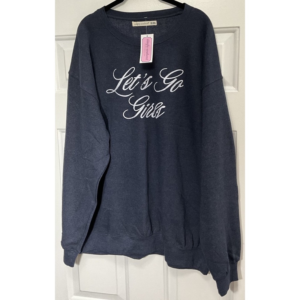 Simply Southern Slate Gray " Let's Go Girls" Soft Fleece Sweatshirt Women's XXL